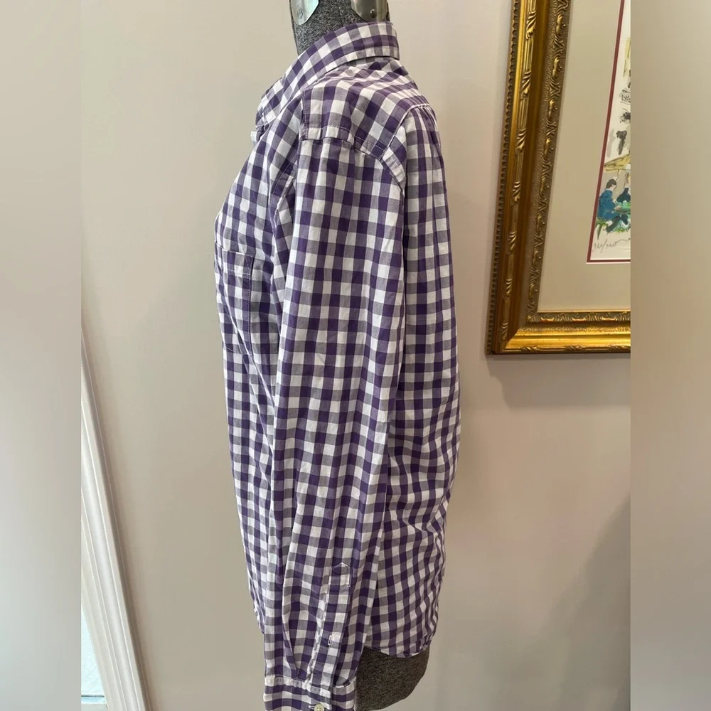 J crew purple‎ white check-button down-size medium-unisex-all cotton! 1980s VTG
